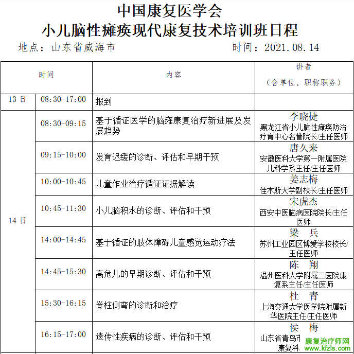 国家级继育项目 “小儿脑性瘫痪现代康复技术培训班”通知