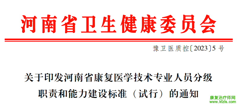 河南省：康复医学技术专业人员分级职责和能力建设标准